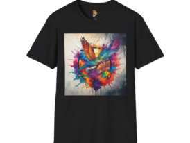 Colorful Bird Art Vibrant Splash Design – Black Graphic Tee