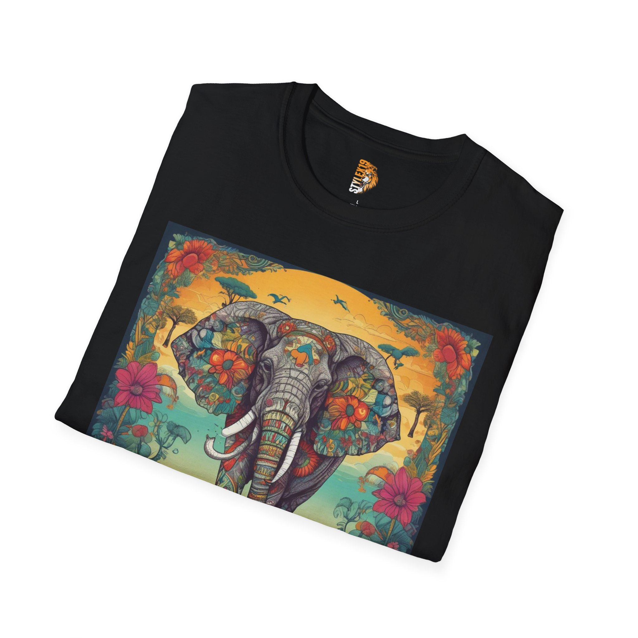 Elephant Floral Unisex Softstyle T-Shirt - Bohemian Animal Design - Image 4