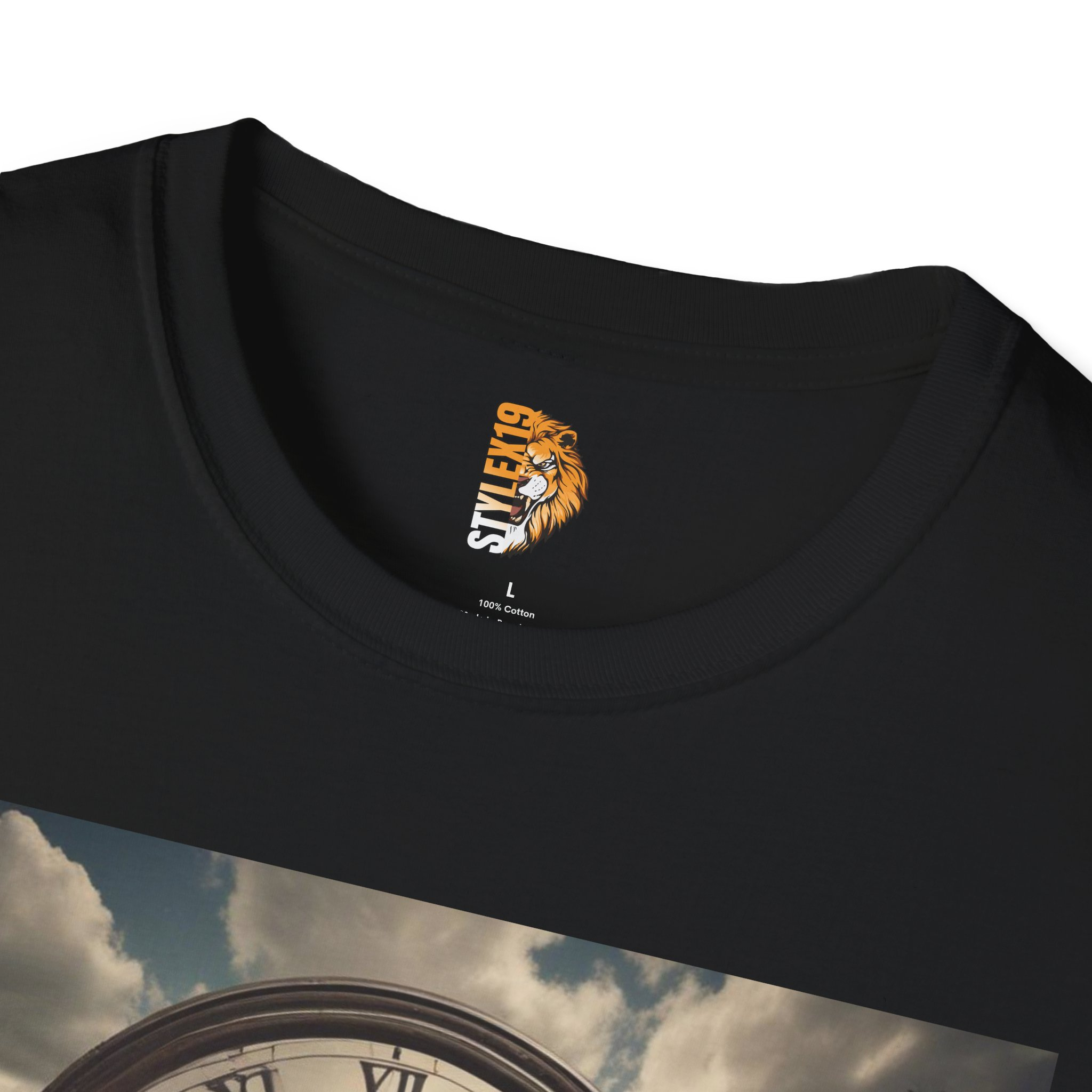 Dreamy Time Traveler Unisex Softstyle T-Shirt - Unique Clock Design - Image 3