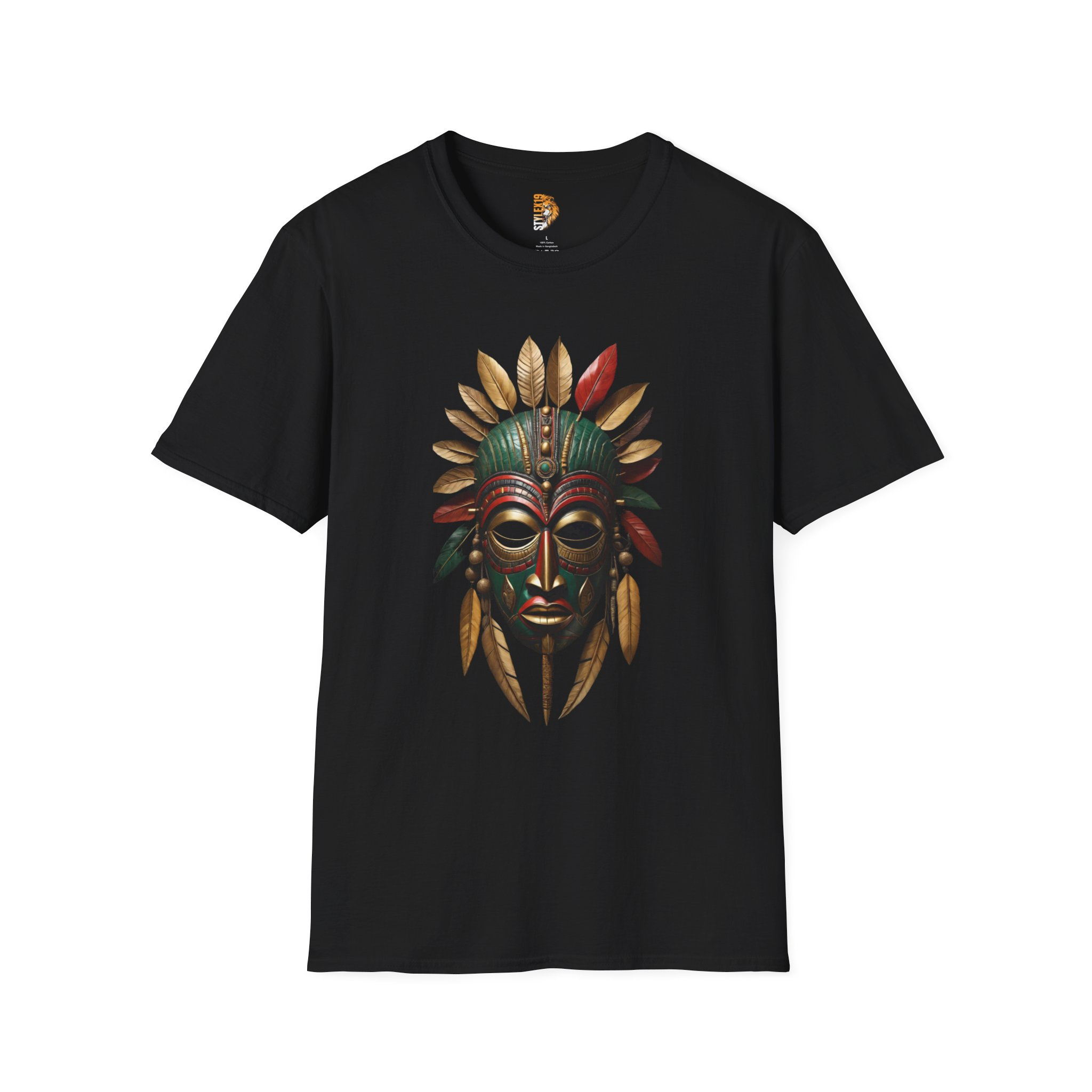 Unisex Softstyle T-Shirt with Tribal Mask Design - Bohemian Vibe