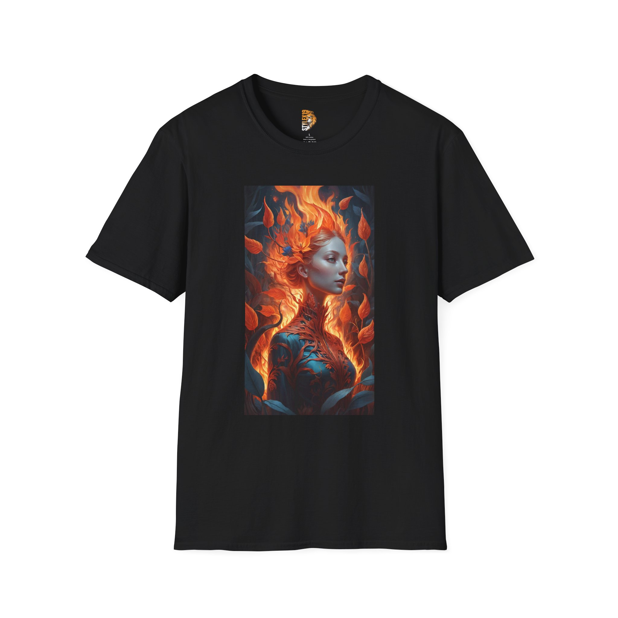 Fire Goddess Unisex Softstyle T-Shirt - Artistic Graphic Tee for Nature Lovers