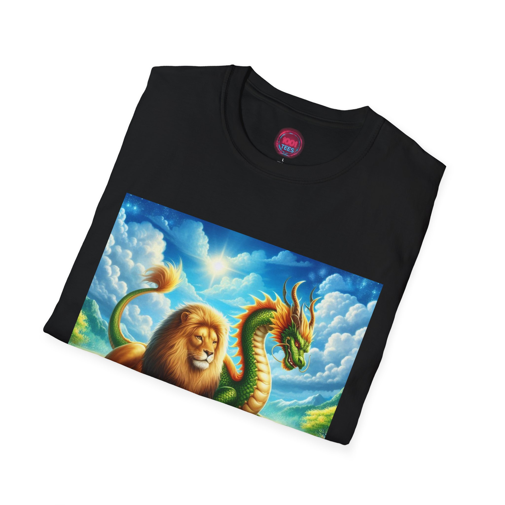 Fantasy Jungle Unisex Softstyle T-Shirt - Lion & Dragon Design - Image 8