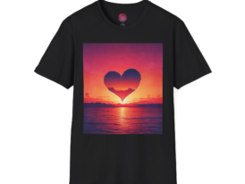 Sunset Heart Vibrant Love Design for Casual Comfort – Black Graphic Tee