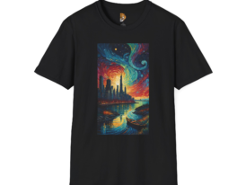 Cityscape Dreams Vibrant Art Design – Black Graphic Tee