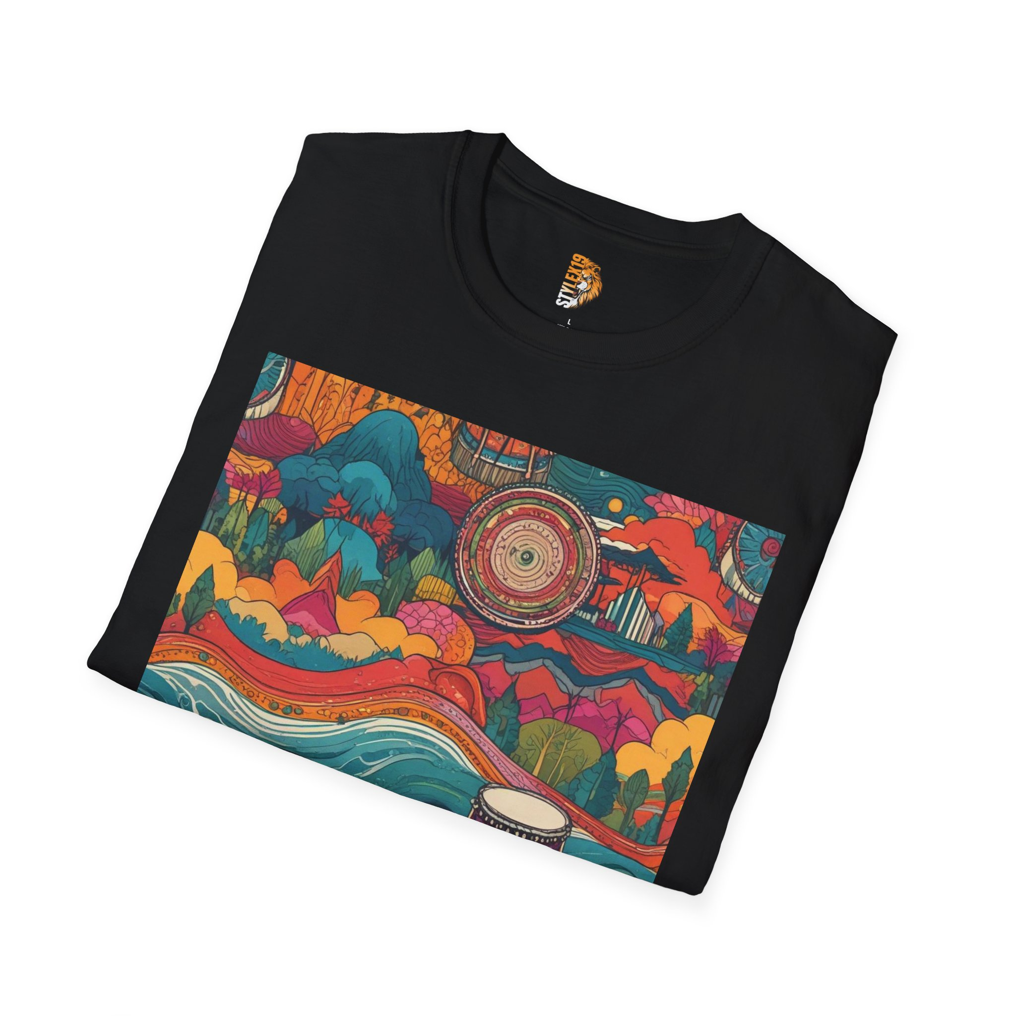 Colorful Drums Unisex Softstyle T-Shirt - Perfect for Music Lovers and Festivals - Image 4