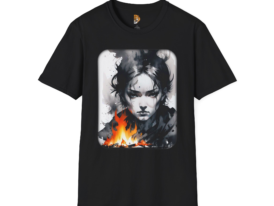 Fiery Character Art Tee for Anime Lovers – Black Graphic Tee