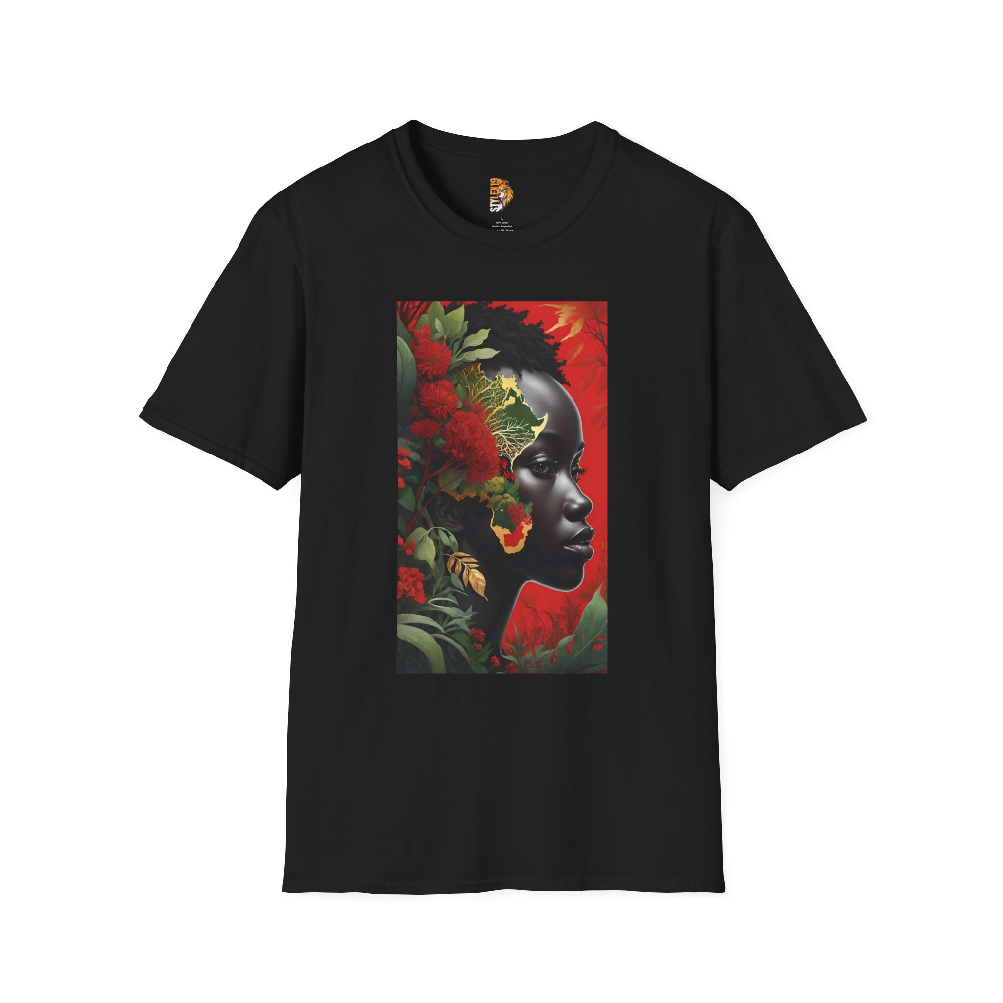 Floral Portrait Unisex Softstyle T-Shirt – Afrocentric Nature Design