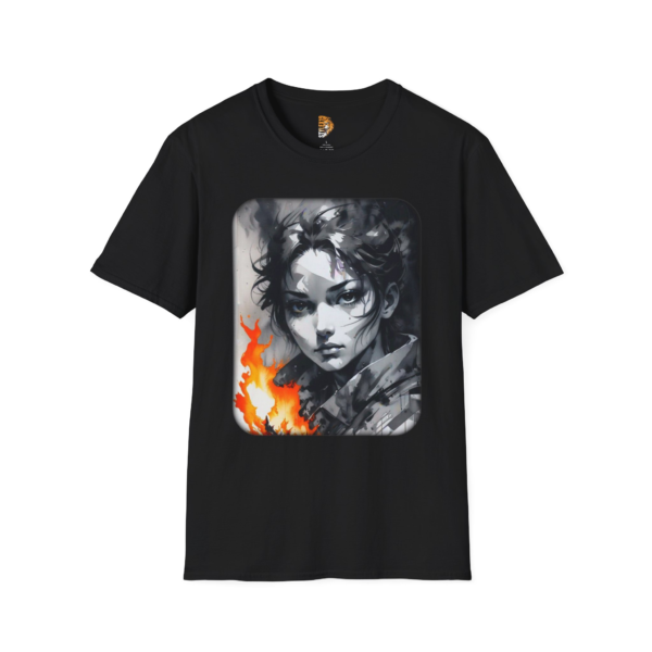 Fiery Portrait Unisex Softstyle T-Shirt - Bold Graphic Tee for Art Lovers