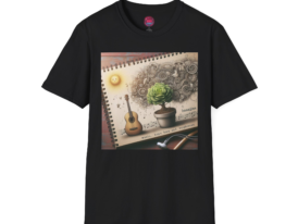 Inspirational Music Lover T-Shirt | Creative Design with Guitar & Plant Art – Black Graphic Tee