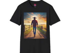 Cowboy Sunset Casual Outdoors Wear – Black Graphic Tee
