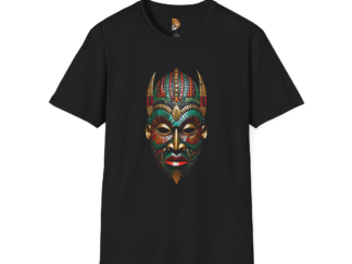 African Tribal Mask Unisex Softstyle T-Shirt - Boho Graphic Tee for Cultural Celebrations