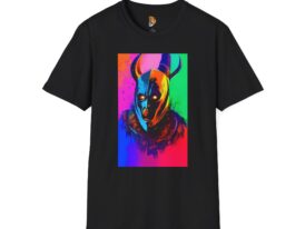 Vibrant Vampire Viking Graphic T-Shirt - Colorful Mask Design – Black Graphic Tee