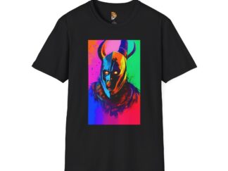 Vibrant Vampire Viking Graphic T-Shirt - Unisex Colorful Mask Design