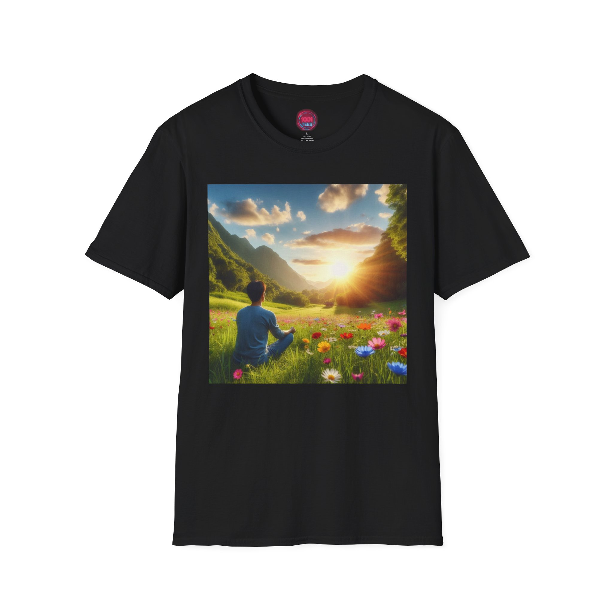 Serene Nature Unisex Softstyle T-Shirt - Relaxing Sunset Meditation Design - Image 5