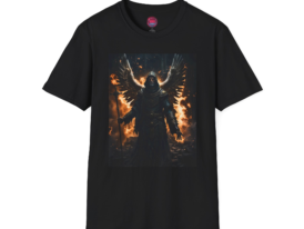 Mythical Guardian Bold Fire and Wings Design – Black Graphic Tee