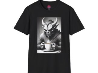 Chilling Demon Unisex Softstyle T-Shirt | Coffee Lover Graphic Tee