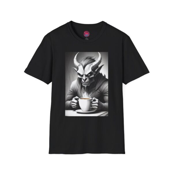 Chilling Demon Unisex Softstyle T-Shirt | Coffee Lover Graphic Tee