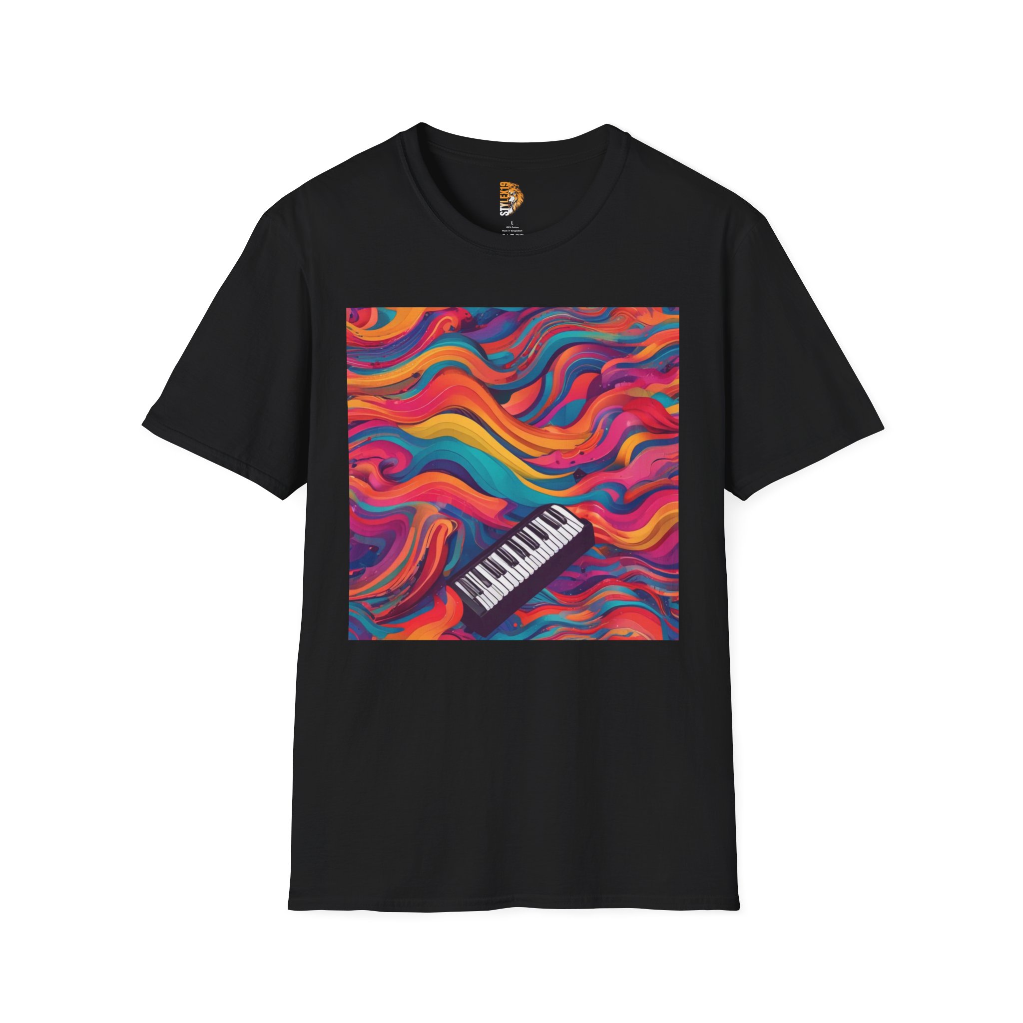 Colorful Piano Waves Unisex Softstyle T-Shirt - Perfect for Music Lovers
