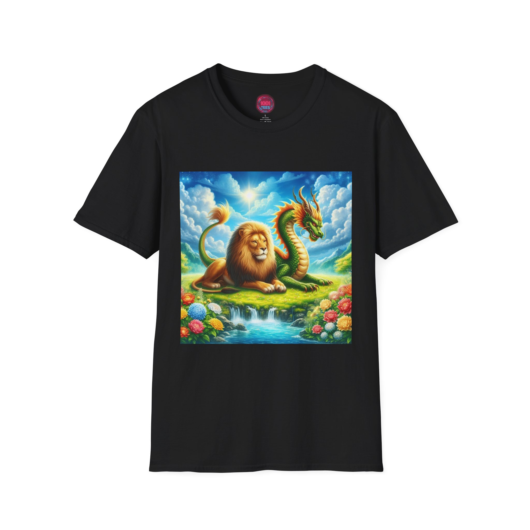 Fantasy Jungle Unisex Softstyle T-Shirt - Lion & Dragon Design - Image 5