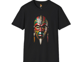 Vibrant Tribal Mask Cultural Art Tee – Black Graphic Tee