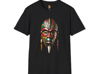 Vibrant Tribal Mask Unisex Softstyle T-Shirt - Cultural Art Tee