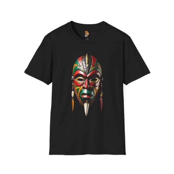 Vibrant Tribal Mask Unisex Softstyle T-Shirt - Cultural Art Tee