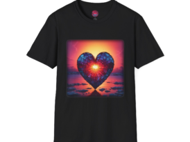 Stained Glass Heart Bold Sunset Design – Black Graphic Tee