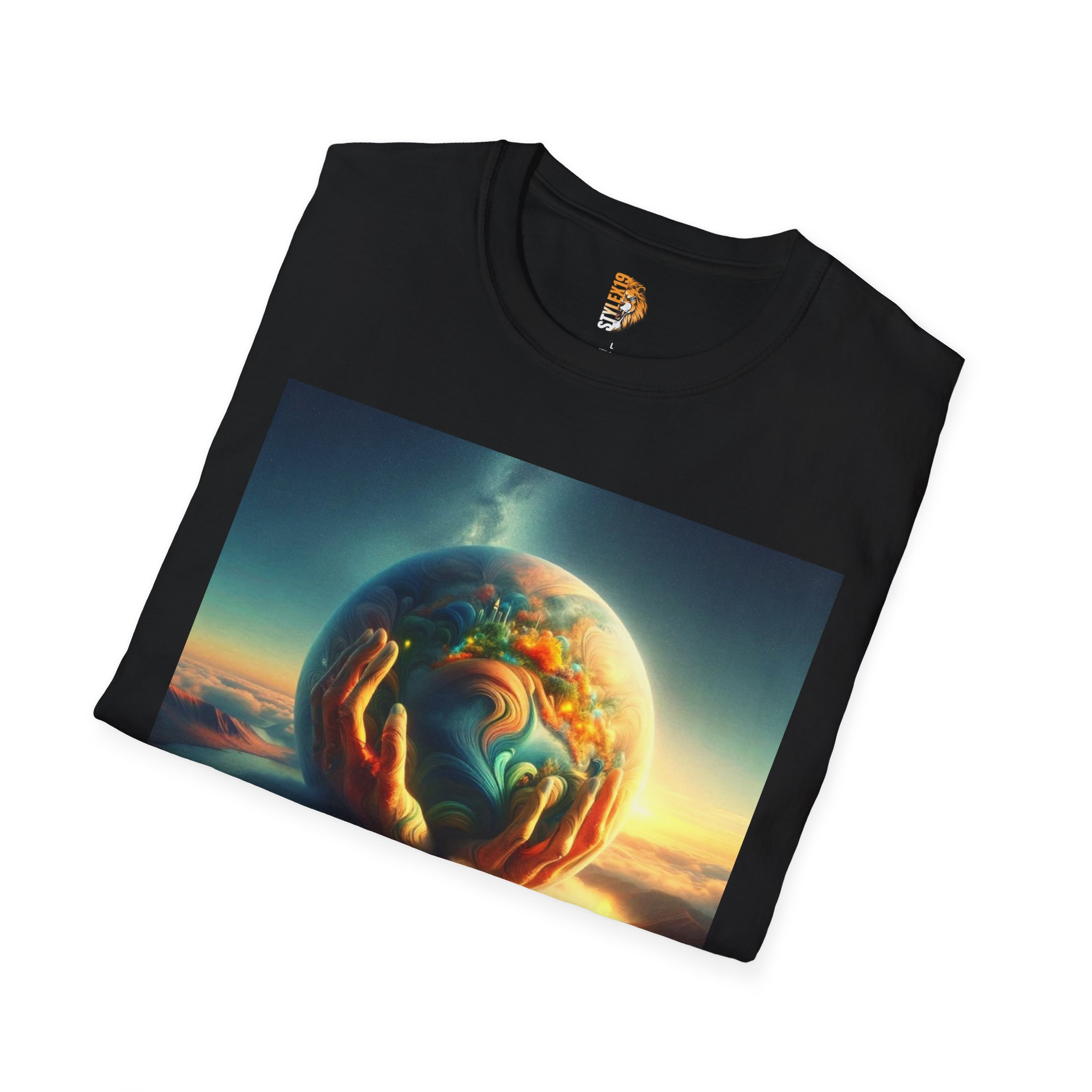 Cosmic Embrace Unisex Softstyle T-Shirt | Inspirational Art Tee - Image 4