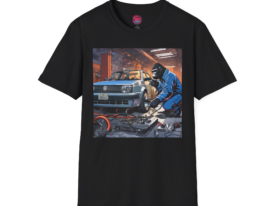 Retro Car Mechanic Graphic – Black Graphic Tee