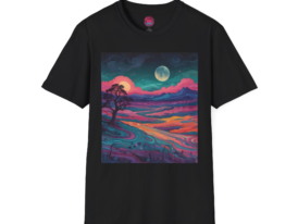 Moonlit Landscape Vibrant Artistic Print – Black Graphic Tee