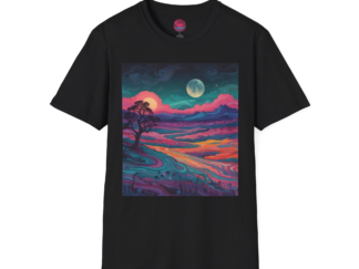 Moonlit Landscape Unisex Softstyle T-Shirt – Vibrant Artistic Print
