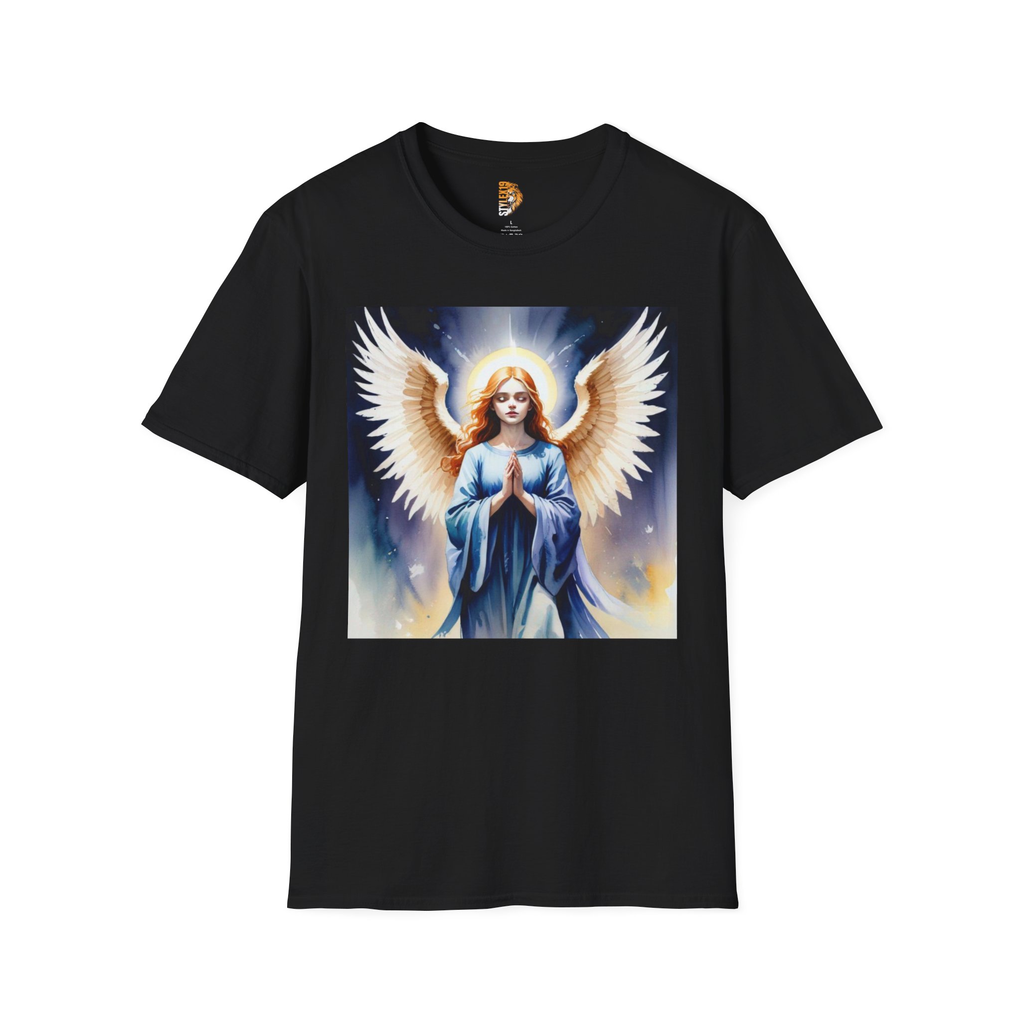Celestial Guardian Unisex Softstyle T-Shirt - Angelic Design for Spiritual Connection
