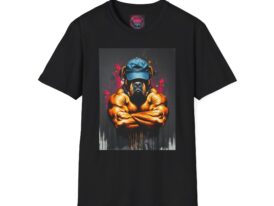 Graphic T-Shirt — Muscular Figure with Gas Mask Urban Art – Black Graphic Tee