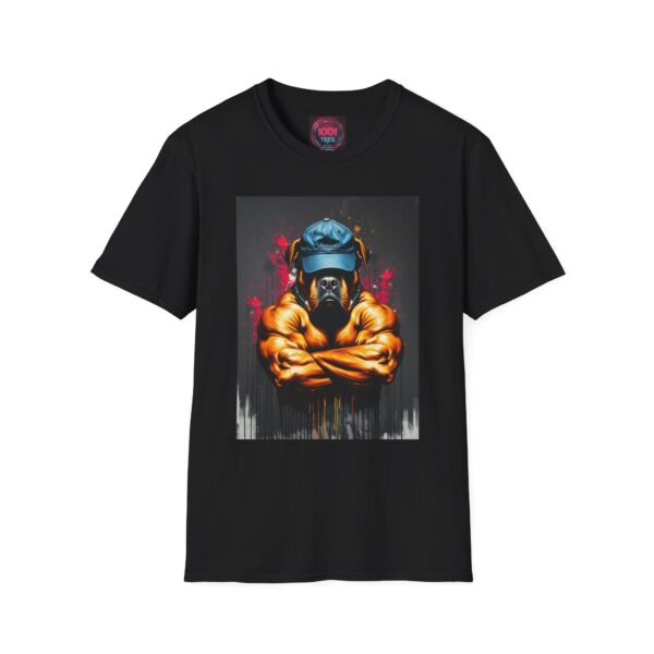 Graphic T-Shirt — Muscular Figure with Gas Mask Urban Art