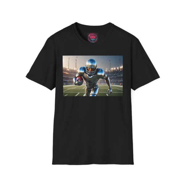 Cyborg Football Player Action T-Shirt — Gridiron Helmet & Ball Sports Tee