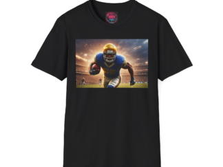 Football Player Action T-Shirt — Gridiron Running Back Stadium Print