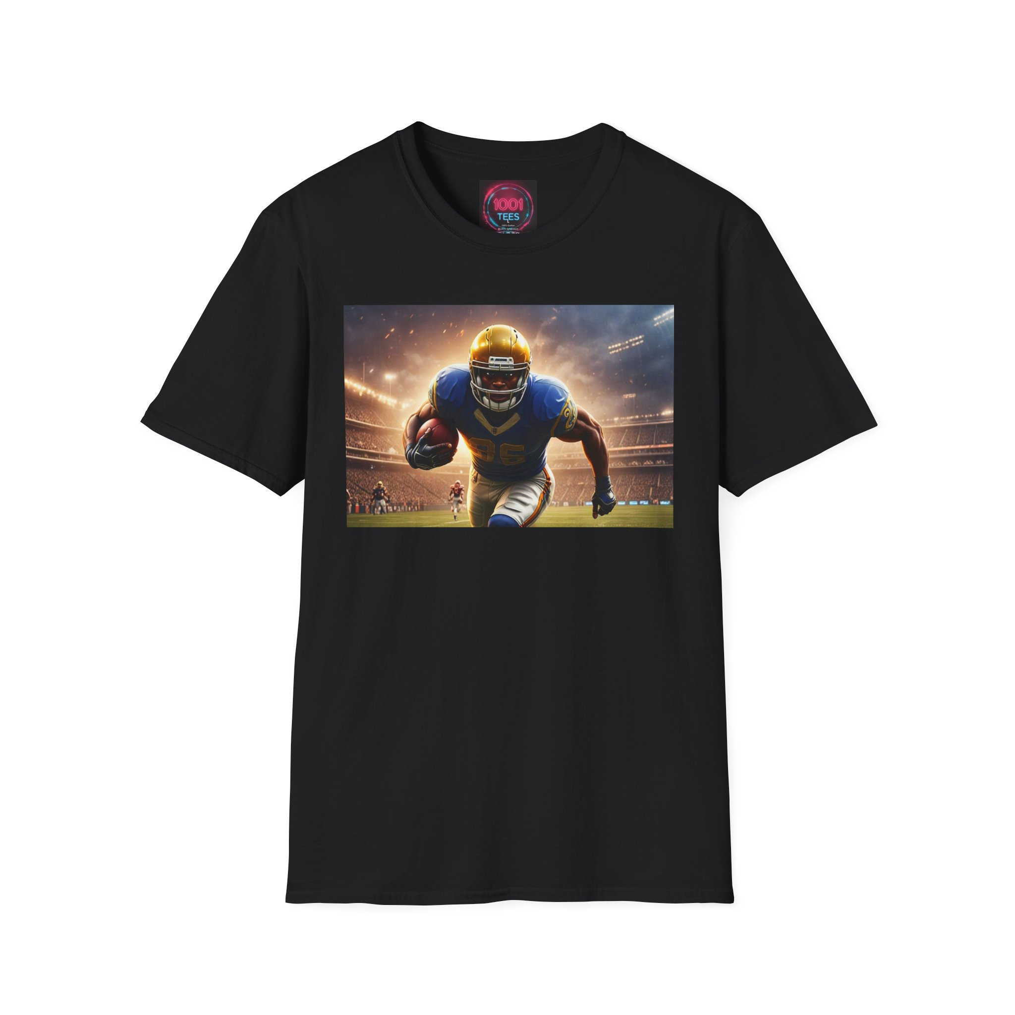 Football Player Action T-Shirt — Gridiron Running Back Stadium Print
