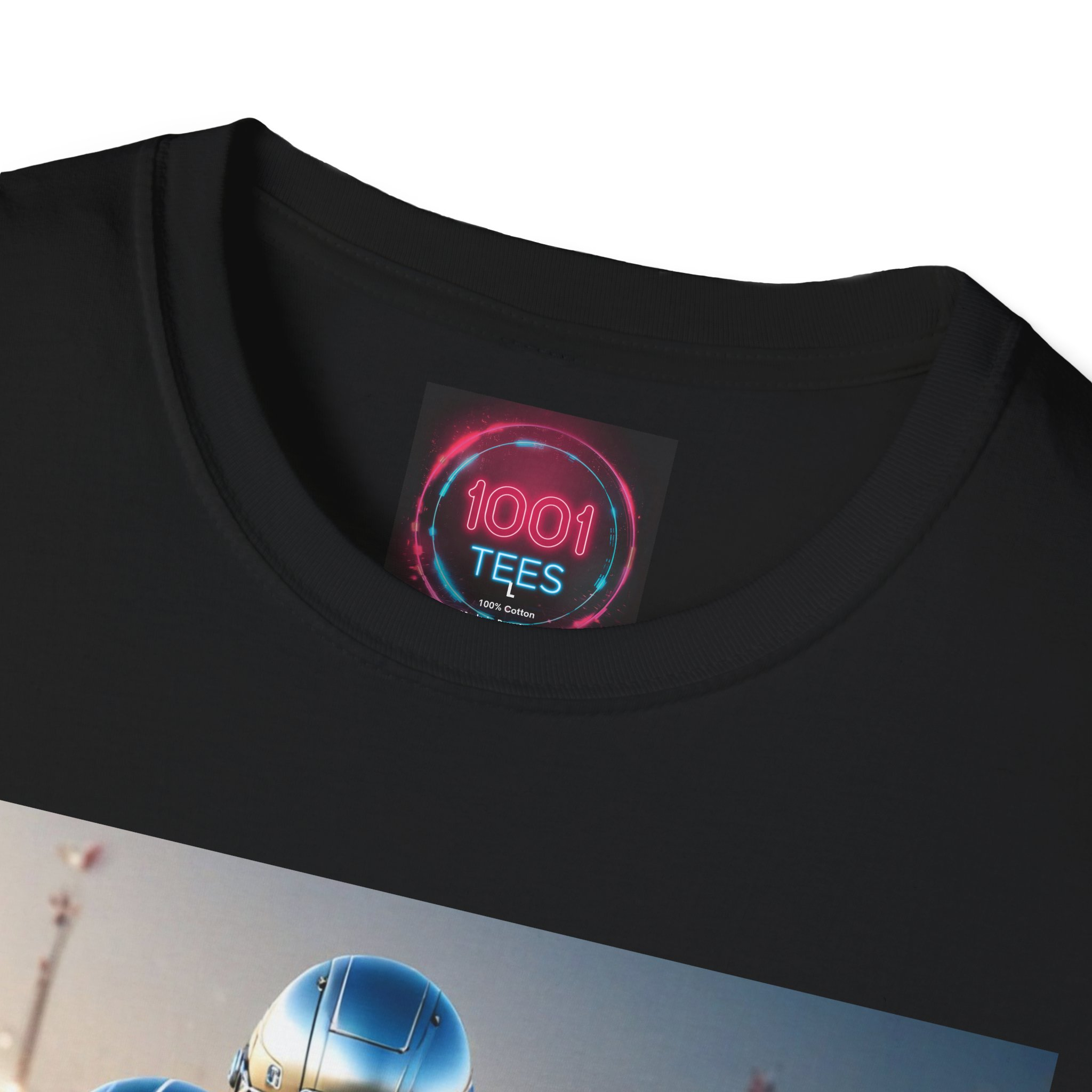 Cyborg Football Player Action T-Shirt — Gridiron Helmet & Ball Sports Tee - Image 3