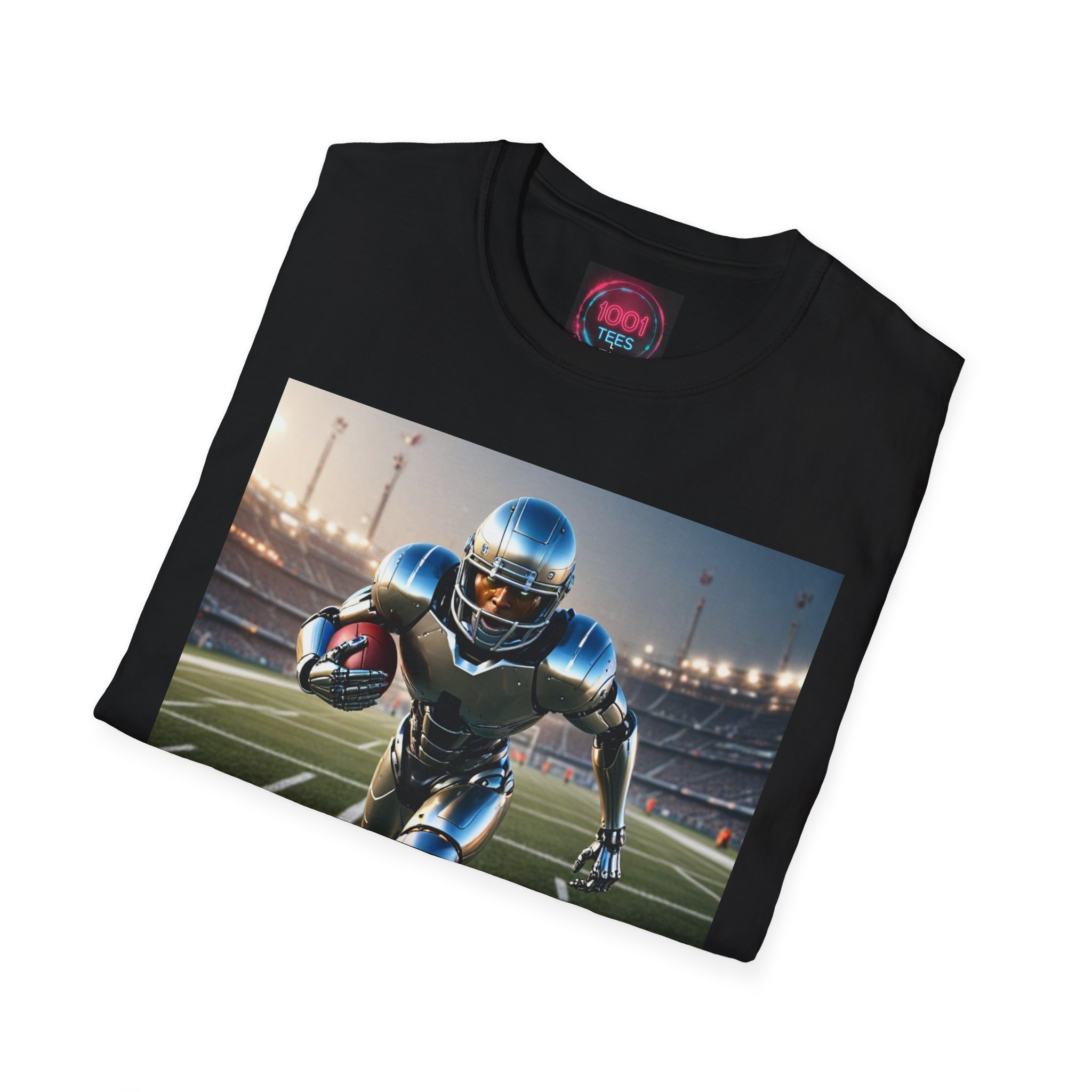Cyborg Football Player Action T-Shirt — Gridiron Helmet & Ball Sports Tee - Image 4