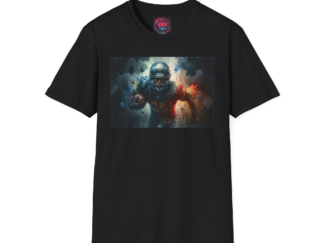 Football Player Action Graphic T-Shirt — Intense Watercolor Game Day Sports Tee