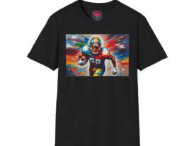 Football Player Art T-Shirt — Colorful Racing Running Back – Black Graphic Tee