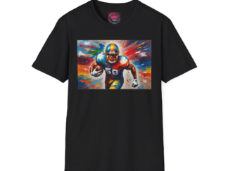 Football Player Art T-Shirt — Colorful Racing Running Back Graphic Tee
