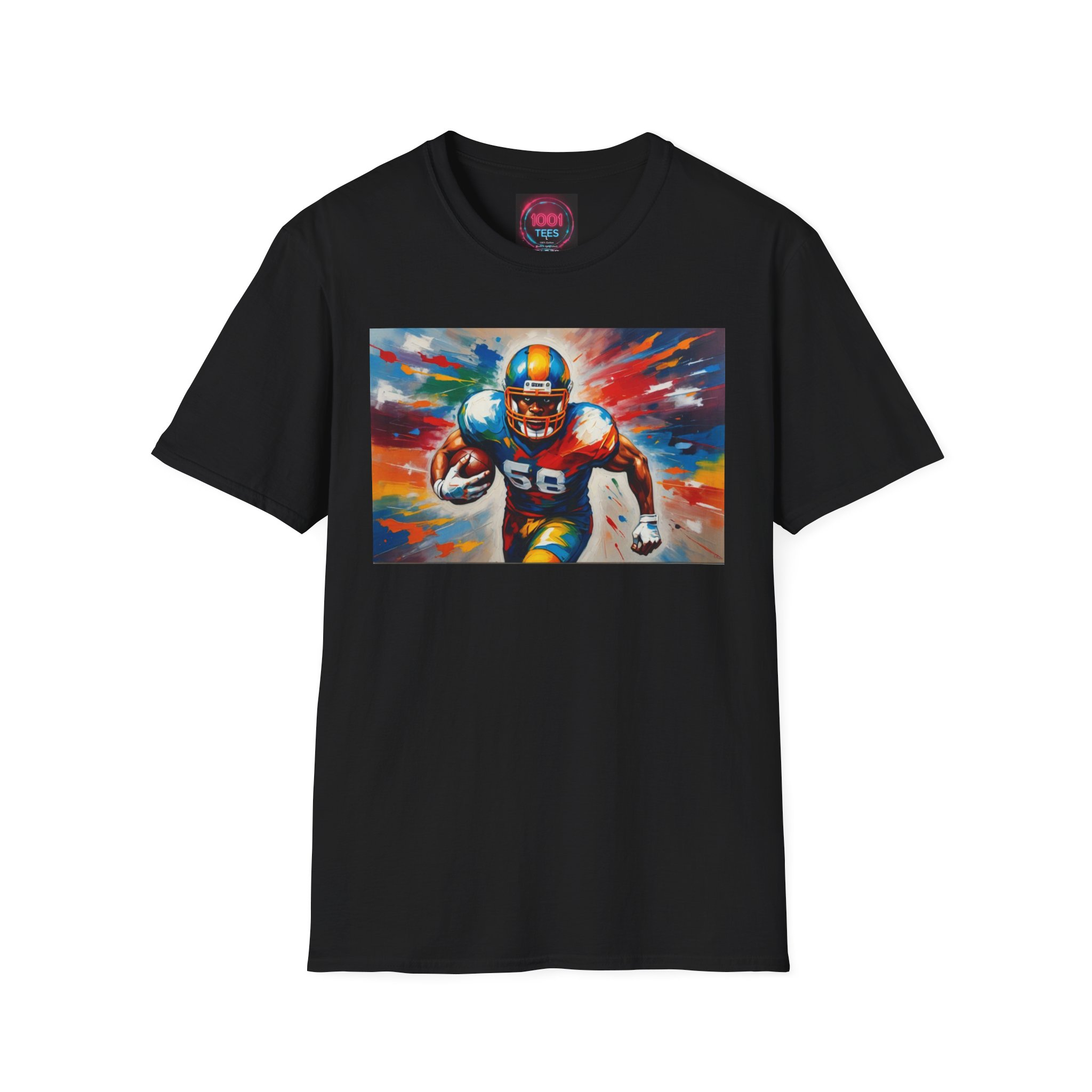 Football Player Art T-Shirt — Colorful Racing Running Back Graphic Tee