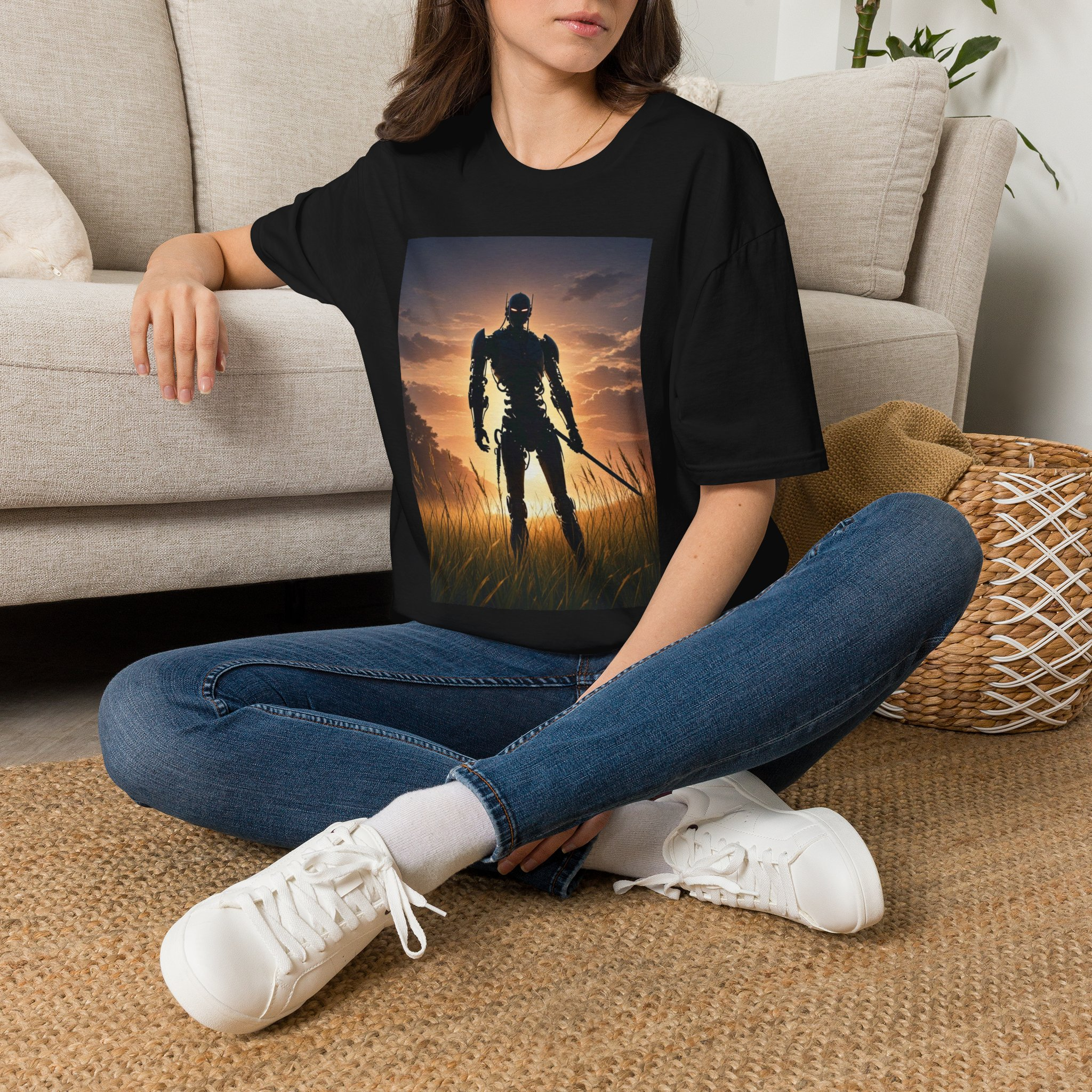 Samurai Sunset T-Shirt — Warrior Silhouette – Black Graphic Tee - Image 2