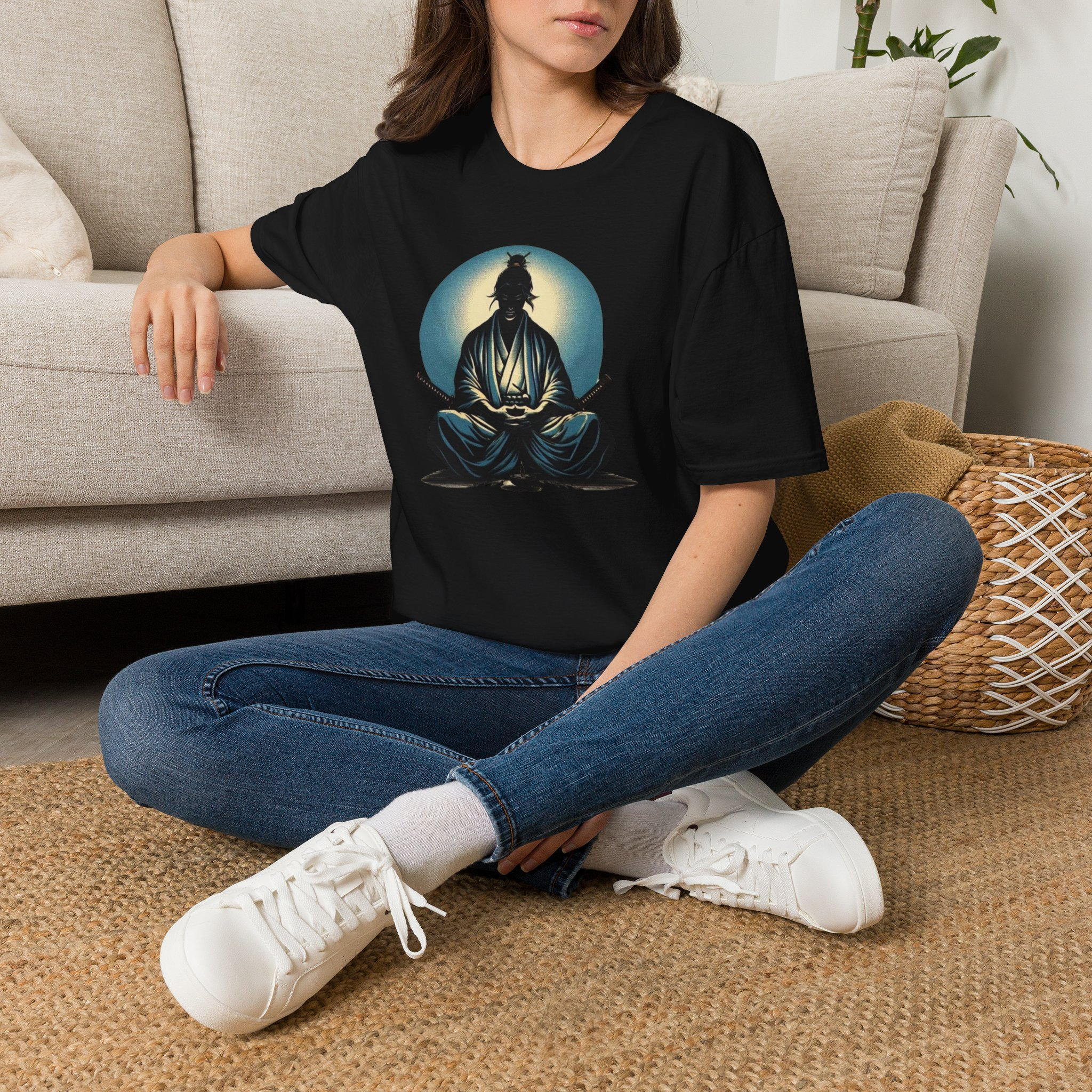 Zen Meditation T-Shirt — Seated Buddha Silhouette Tee – Black Graphic Tee - Image 2