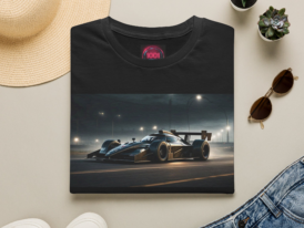 Racing Prototype Night Track T-Shirt — High-Performance Sports Car Graphic – Black Graphic Tee