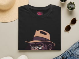 Gatsby Ape Graphic T-Shirt — Vintage Chimp with Fedora Tee – Black Graphic Tee