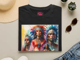 Native Spirit Portrait T-Shirt - Colorful Indigenous Warriors Art Tee – Black Graphic Tee