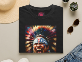 Graphic T-Shirt — Colorful Native Headdress Portrait – Black Graphic Tee