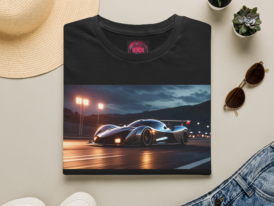 Sports Car Night Racing T-Shirt — Midnight Supercar – Black Graphic Tee